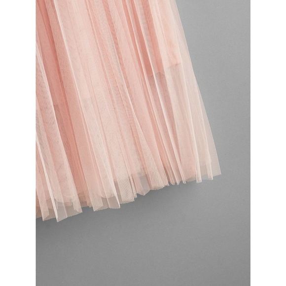 tulle tutu midi skirt Wide Waist Pleated Tulle Skirt tan brown nude - Picture 4 of 13